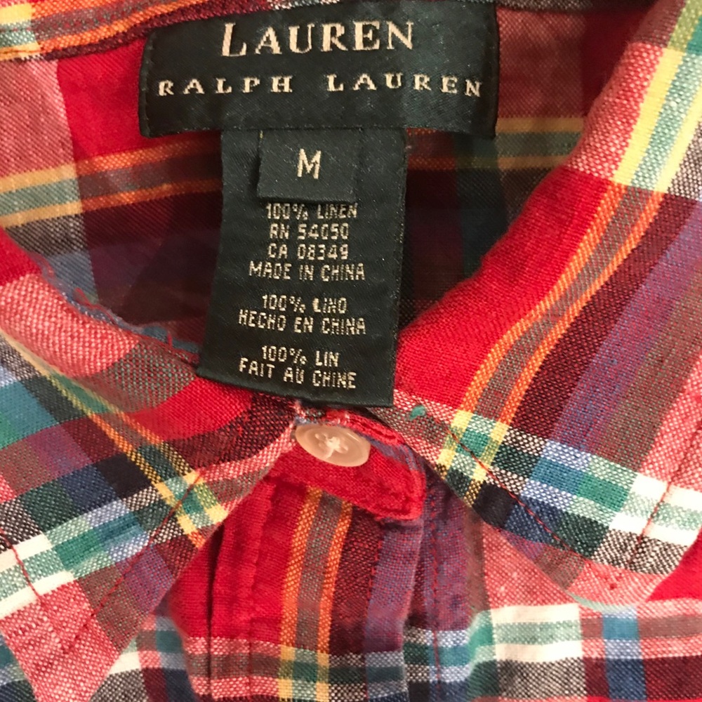 Lauren Ralph Lauren, red plaid linen butto…
